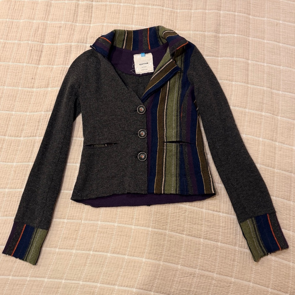 Anthropologie Sparrow Asymmetrical Wool Blend Jacket Blazer | Patchwork |  XS